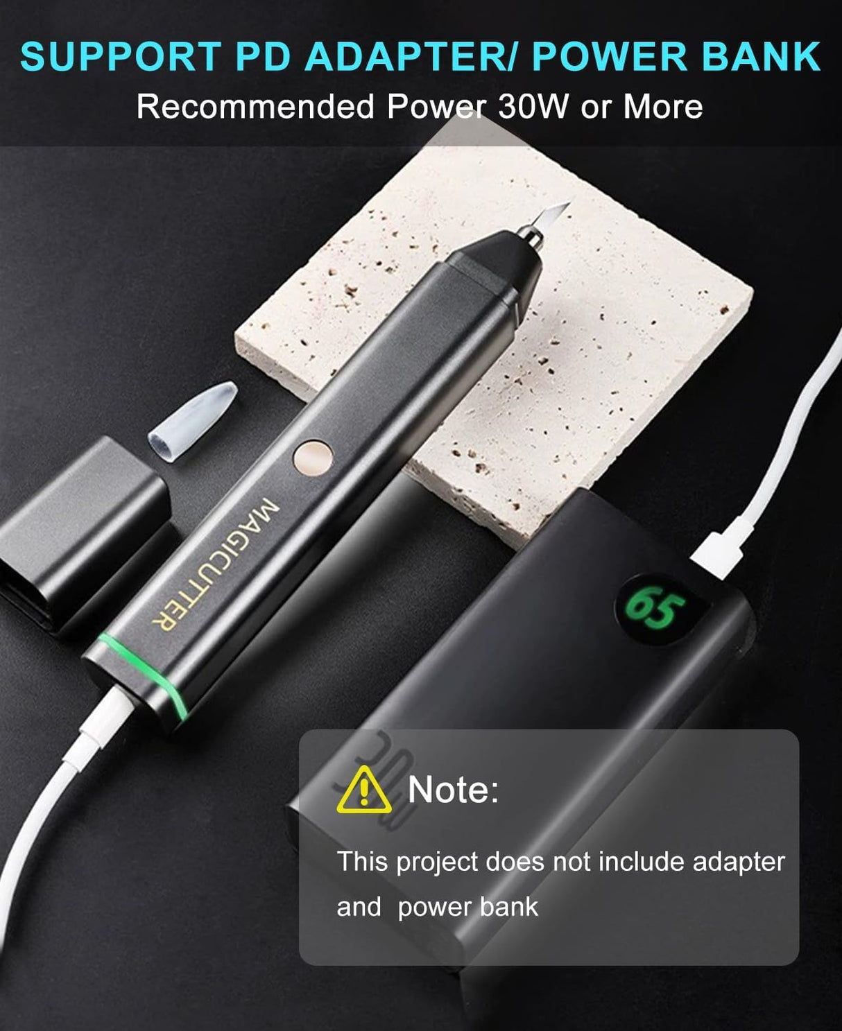 Generic Portable Ultrasonic Cutter 30W 40KHZ for Leather 3D Printing Plastic DIY Cutting, with 40pcs Replacement Knife and Fixtures, Black Generic