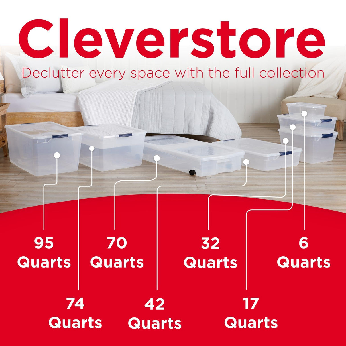 Rubbermaid Cleverstore Clear 32 Qt, 6 Pack Stackable Plastic Storage Bins with Lids, Great for Closet and Laundry Storage, Organizing in the Home Rubbermaid