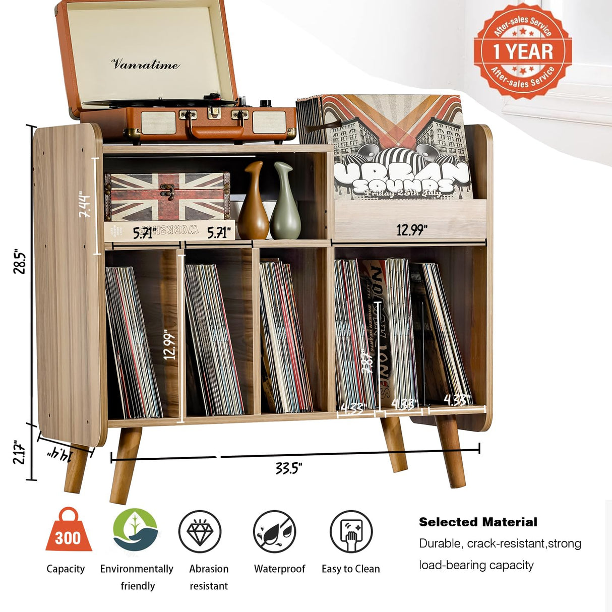 UODERS Record Player Stand, Large Record Player Table Cabinet with Open Vinyl Storage and Display Shelf Holds up to 350 Albums, Mid Century Wood Turntable for Living Room, Bedroom (Walnut) UODERS