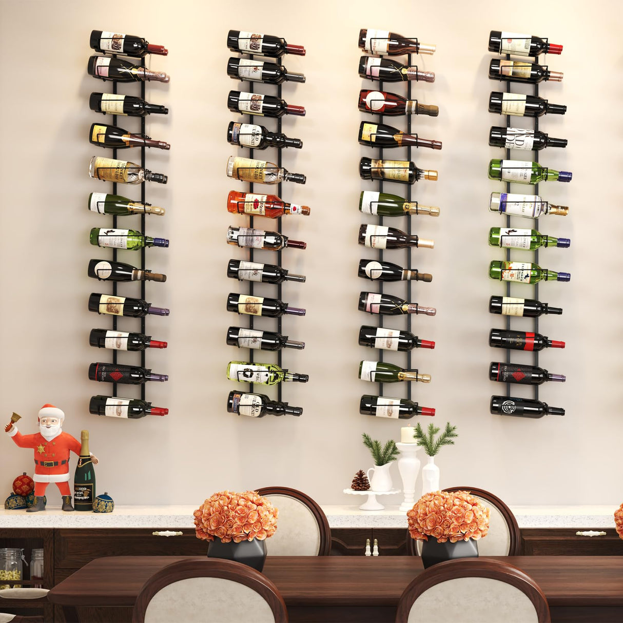 JKsmart 24 Bottles Wall Mounted Wine Rack, Adjustable Height Wine Rack Wall Mounted for Wine Bottles, Liquor, Champagne, Matte Metal Black Wine Wall Rack for Kitchen, Pantry, Bar, Wine Cellar JKsmart