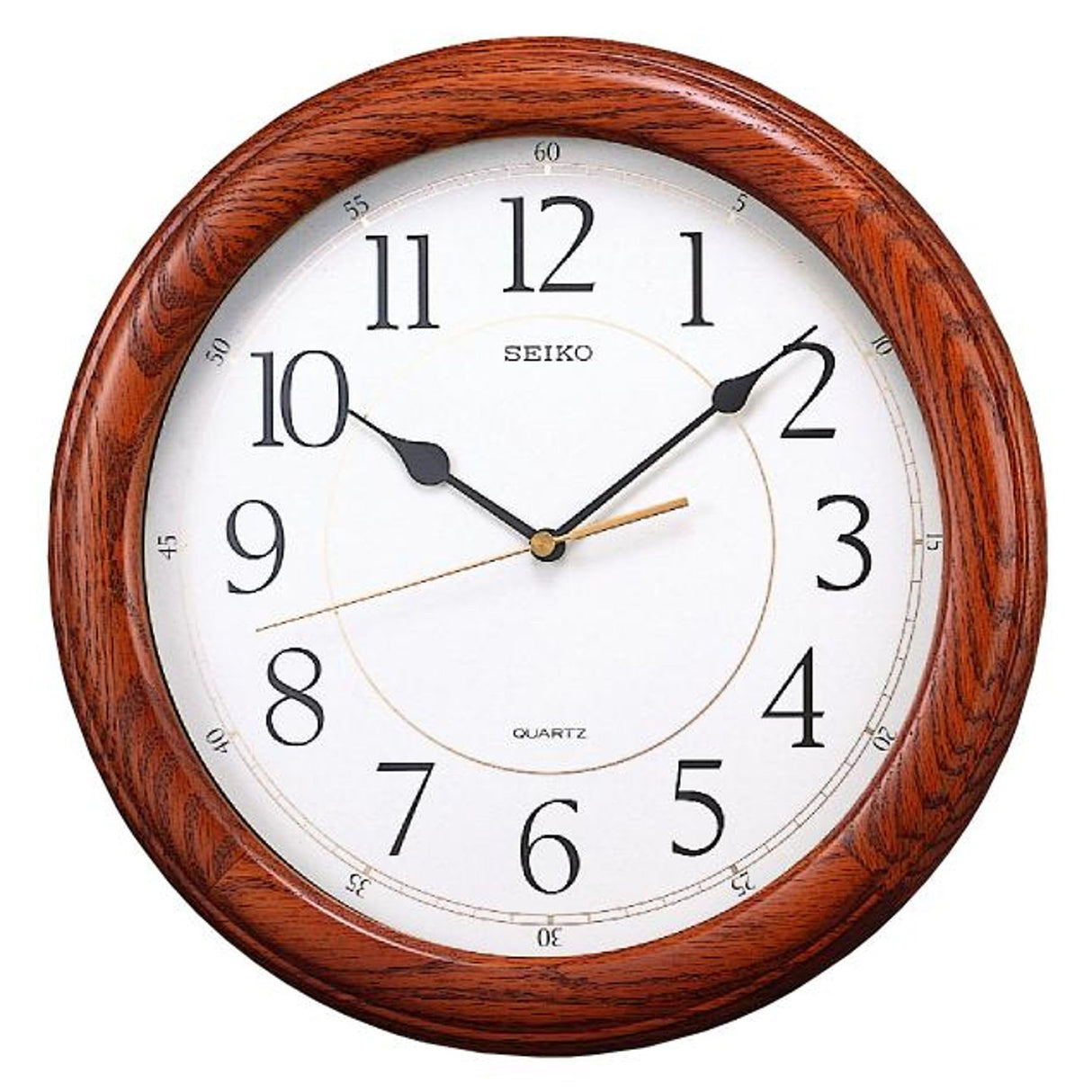 Seiko Wall Clock Quiet Sweep Second Hand Dark Brown Solid Oak Case Seiko
