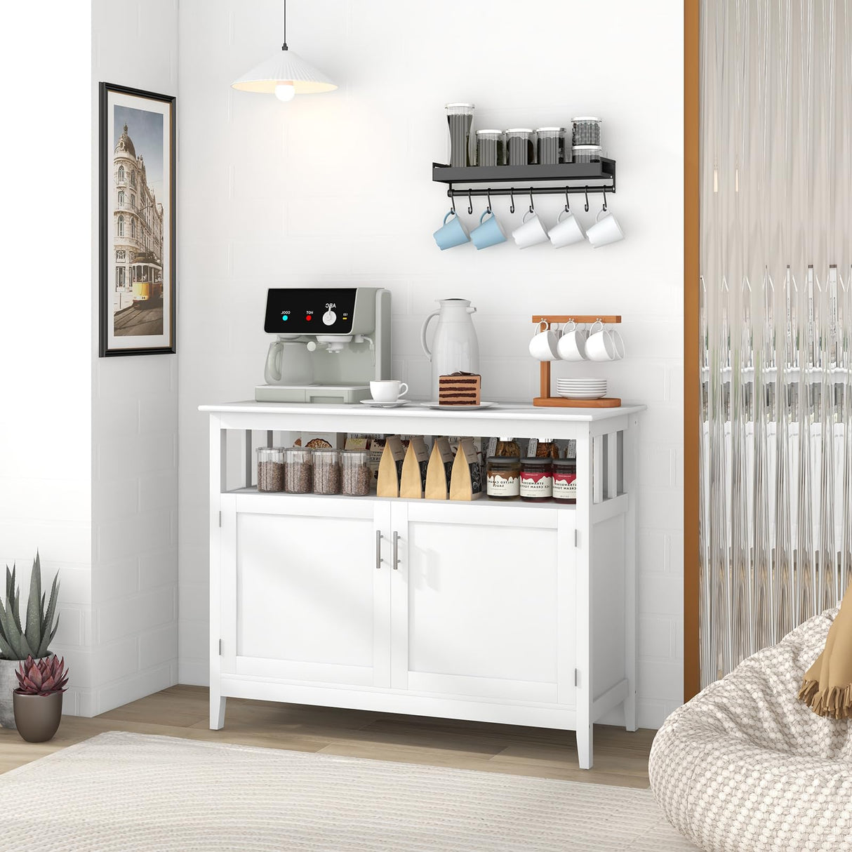 LOKO Buffet Cabinet with Storage, Freestanding Kitchen Cabinet with Adjustable Shelf, Storage Sideboard Console Table, 45 x 20 x 36 inches (White) LOKO