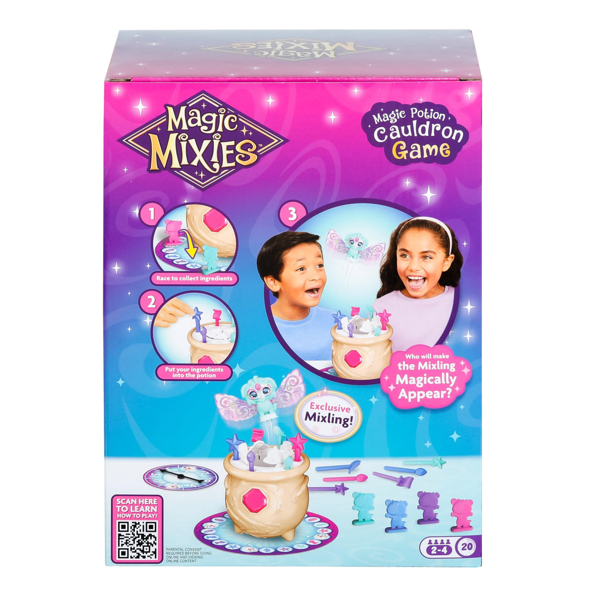 Magic Mixies Magic Potion Cauldron Game. Place The Magic Ingredients Into The Cauldron and Make The Exclusive Mixling Leap Up and Out to Win Magic Mixies