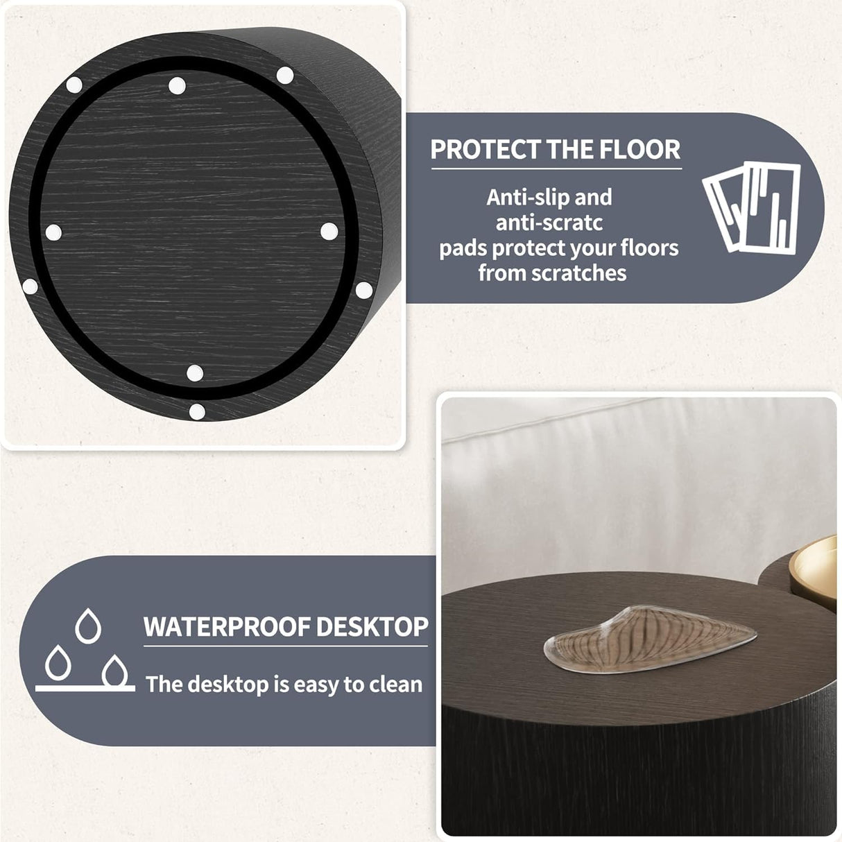 HanStrong Small Coffee Table Nesting End Table Set of 2, Round Coffee Table Wood Side Table Circle Accent Tables for Small Spaces Living Room Bedroom Balcony Office, Black HanStrong