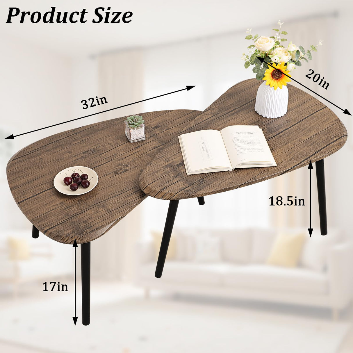WDSHIYI Coffee Table Nesting Side Table Set of 2 Coffee Table Modern Minimalist Side Table for Living Room, Balcony in Brown WDSHIYI