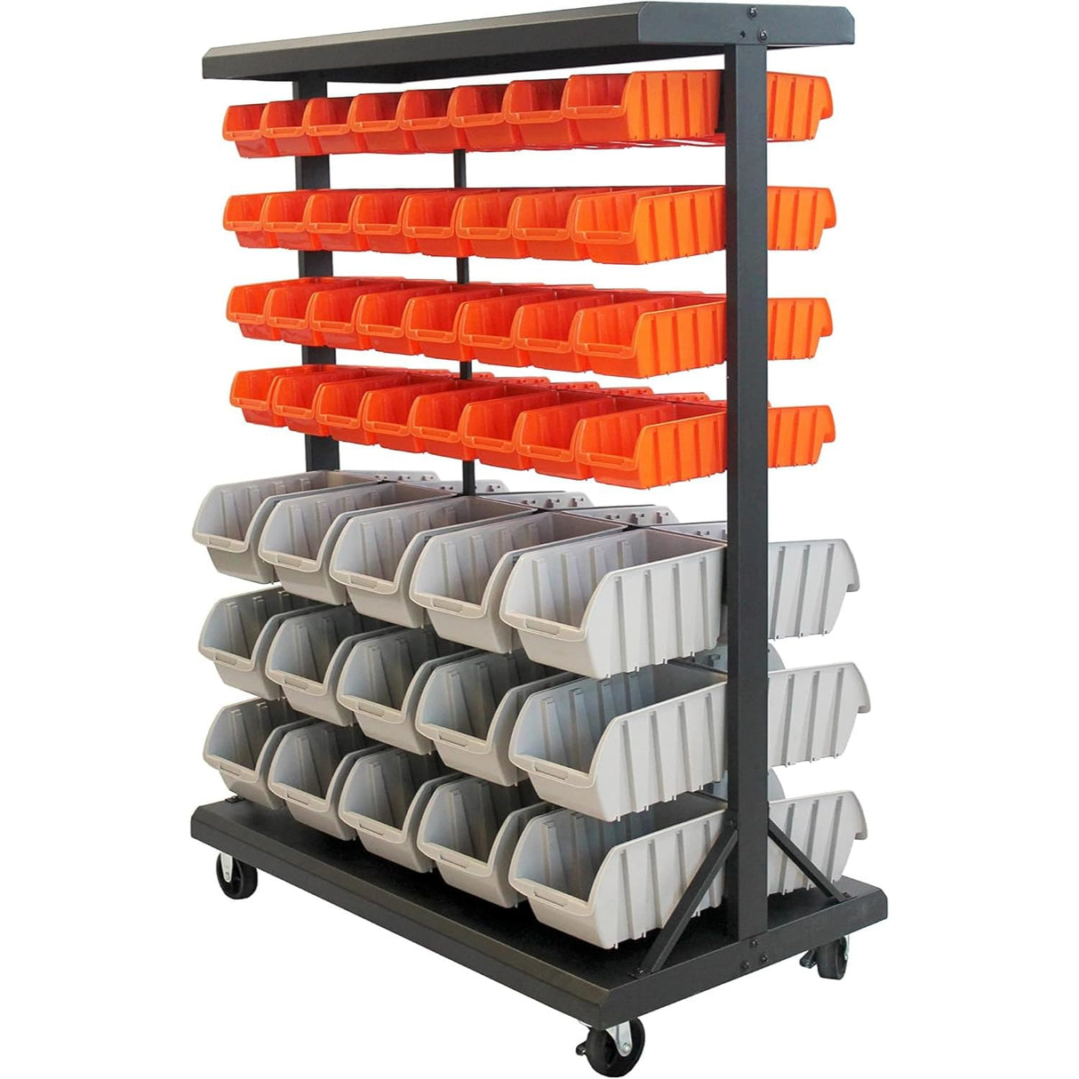 TRINITY EcoStorage 6-Tier Dual-Sided Rolling Bin Rack, 330 Pound Capacity, Includes 94 Organizer Bins, 19.75" x 35.5" x 48.5", Black TRINITY