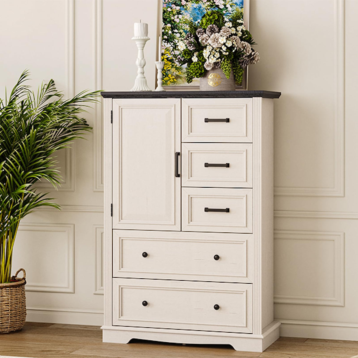 Maupvit Farmhouse 5 Drawer Dresser for Bedroom, 31.5" Tall Wood Chest of Drawers Storage Cabinet with Metal Handle for Living Room, White Maupvit