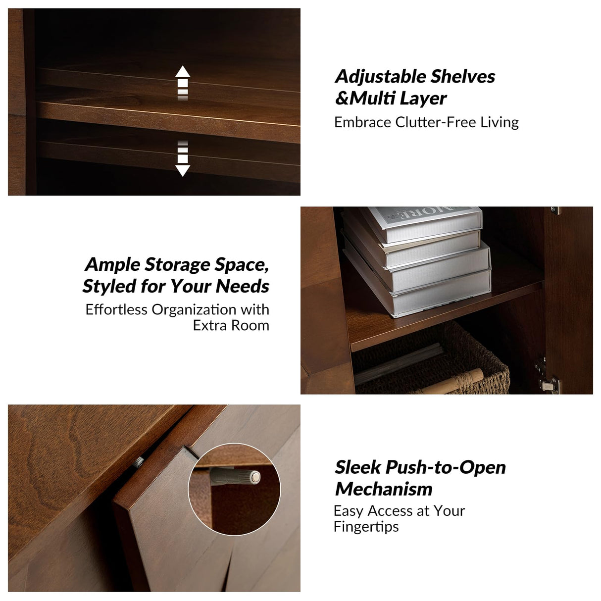 HULALA HOME Modern Buffet Cabinet Kitchen Storage Cabinet with 3D Geometric Design, Free Standing Sideboard Solid Wood Legs Adjustable Shelf, Walnut Accent Cabinet for Living Room Dining Room Hallway HULALA HOME