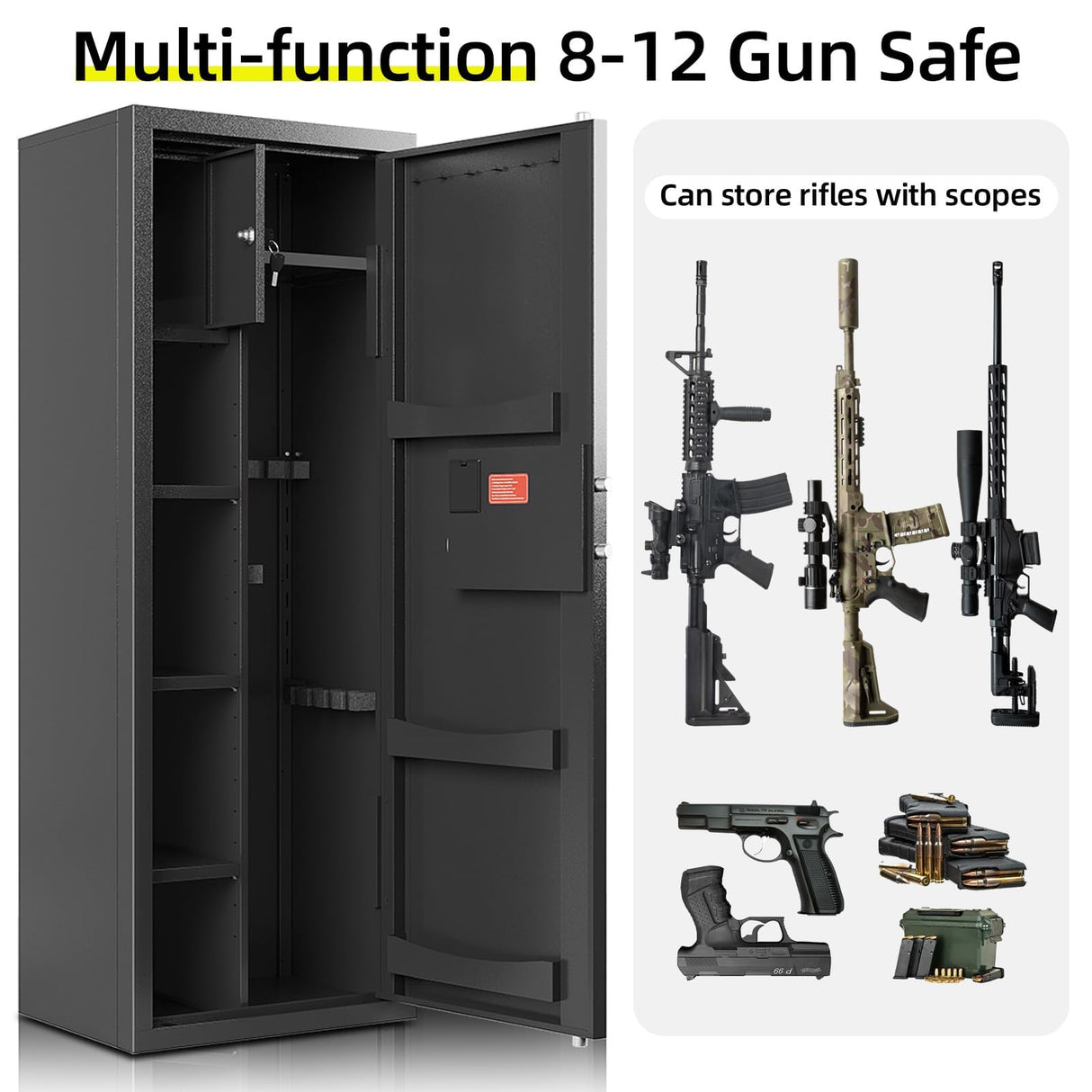 KAER 8-12 Gun safes,Rifle Safe,Gun Safes for Home Rifle and Pistols, Long Gun Safe for Rifle Shotgun for Home,Quick Access Rifle Safes,Adjustable Shelves KAER