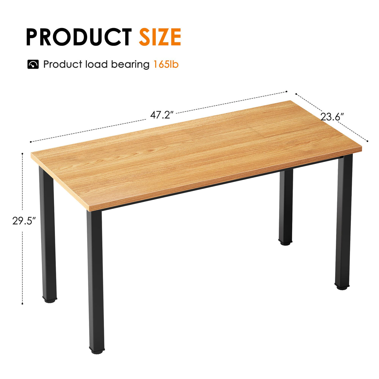 Need Computer Desk, 47 inch Home Office Desk, Modern Simple Style Home Office Gaming Desk, Basic Writing Table for Study Student, Black Metal Frame, Teak Need