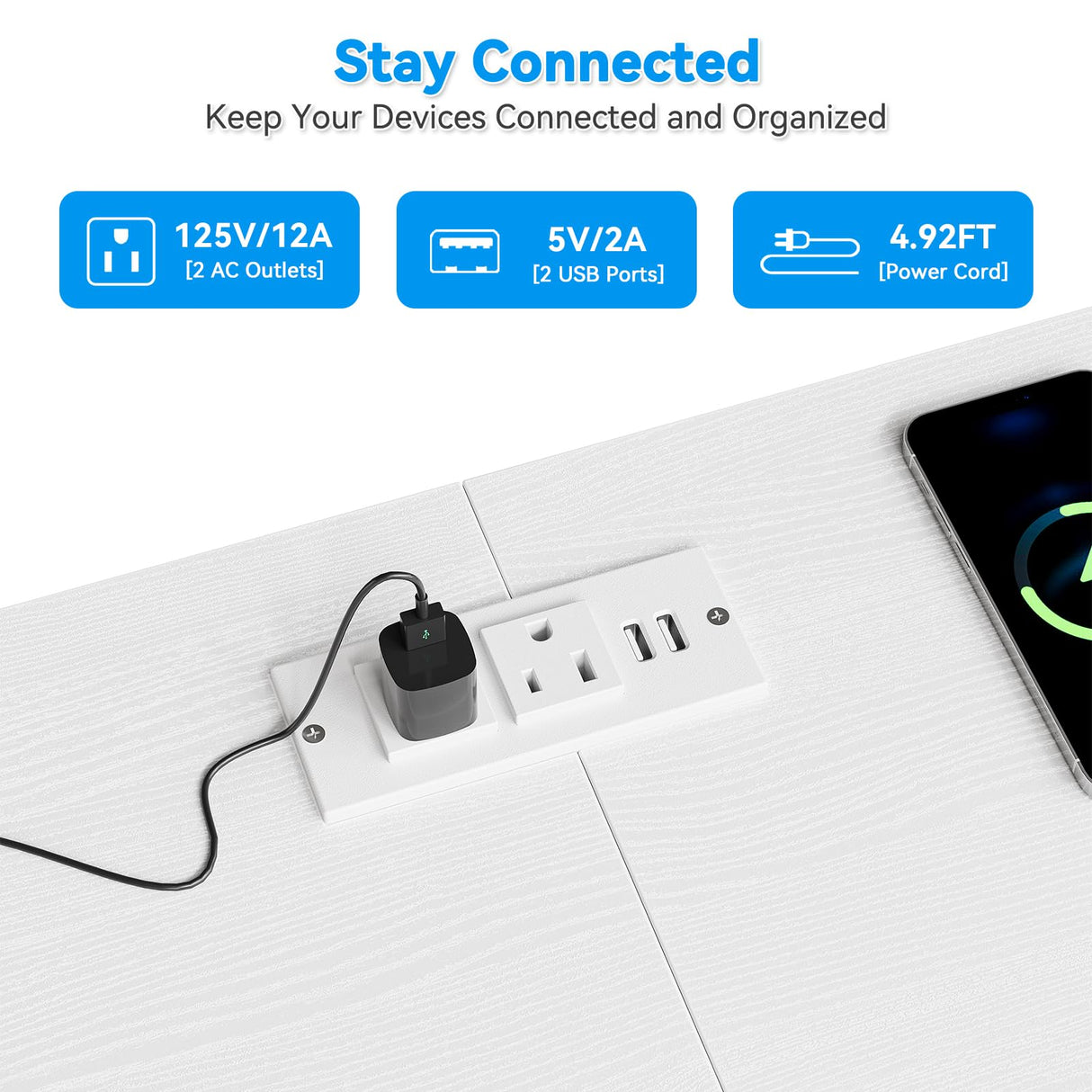 63.3 Inch Dresser for Bedroom, 10 Drawer Dresser Tv Stand for 65 70 75 Inch Tv, Fabric Chest of Drawers with Led Lights & Power Outlets, Long Entertainment Center for Closet, Living Room (White PU) GarveeHome
