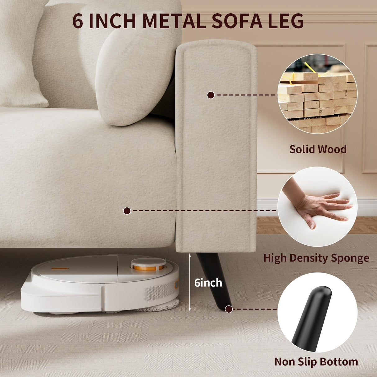 VOHOBY 82" Sofa Couch for Living Room, Modern Comfy Sofa with Extra Depth Seat and 2 Throw Pillow | 2 Armrest Pillow, 3 Seater Chenille Couches for Living Room Small Space, White VOHOBY