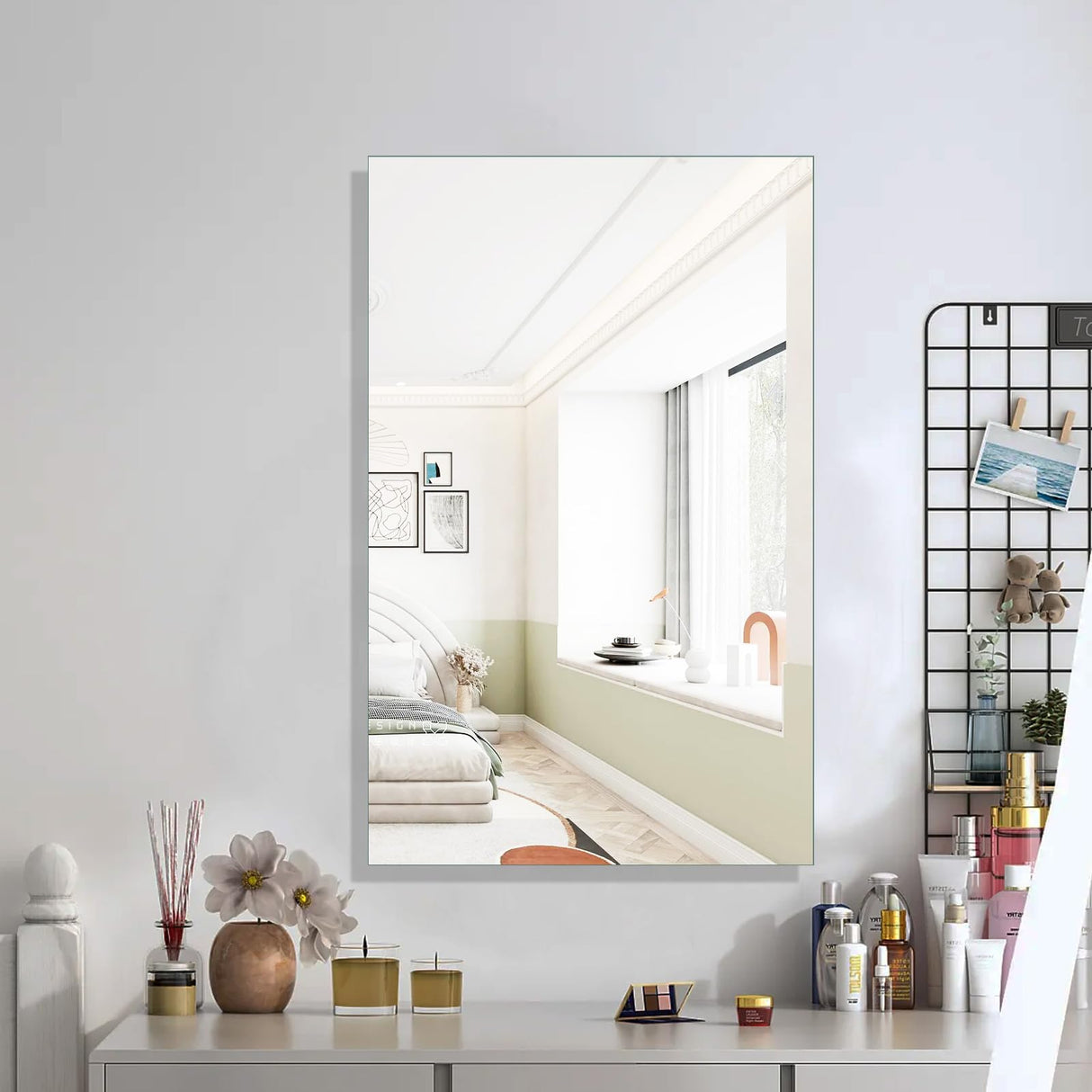 HESONTH Medicine Cabinet with Mirror, 16x26 Inch Frameless Bathroom Cabinet, 3-Tier Tempered Glass Shelves, Recessed or Surface Mount, Waterproof Storage for Bathroom Bedroom Kitchen HESONTH