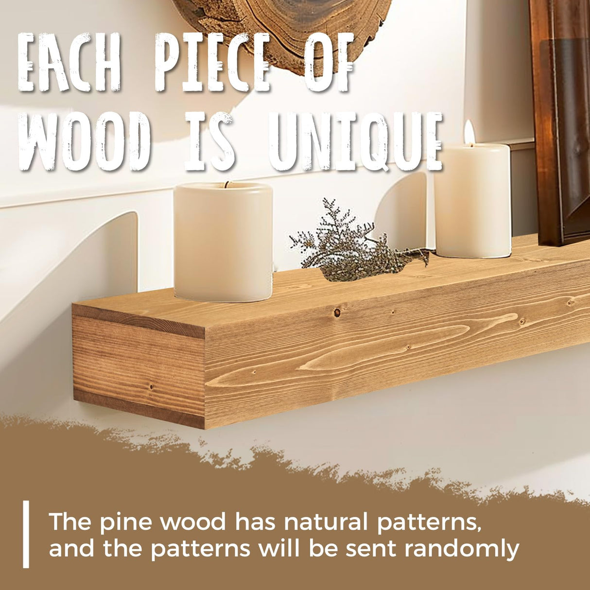 ABSWHLM 60x8x3 Fireplace Mantel - Handcrafted Hollow Rustic Solid Wood Wall Mounted Floating Shelf with Invisible Heavy Duty Wood Bracket (Natural Wood) ABSWHLM