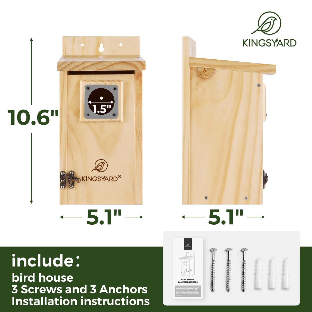 Kingsyard Blue Bird House for Outdoors - Classic Wooden Bluebird House with Predator Guard for Bluebirds Titmice Chickadees Nesting Birds, Wood Kingsyard