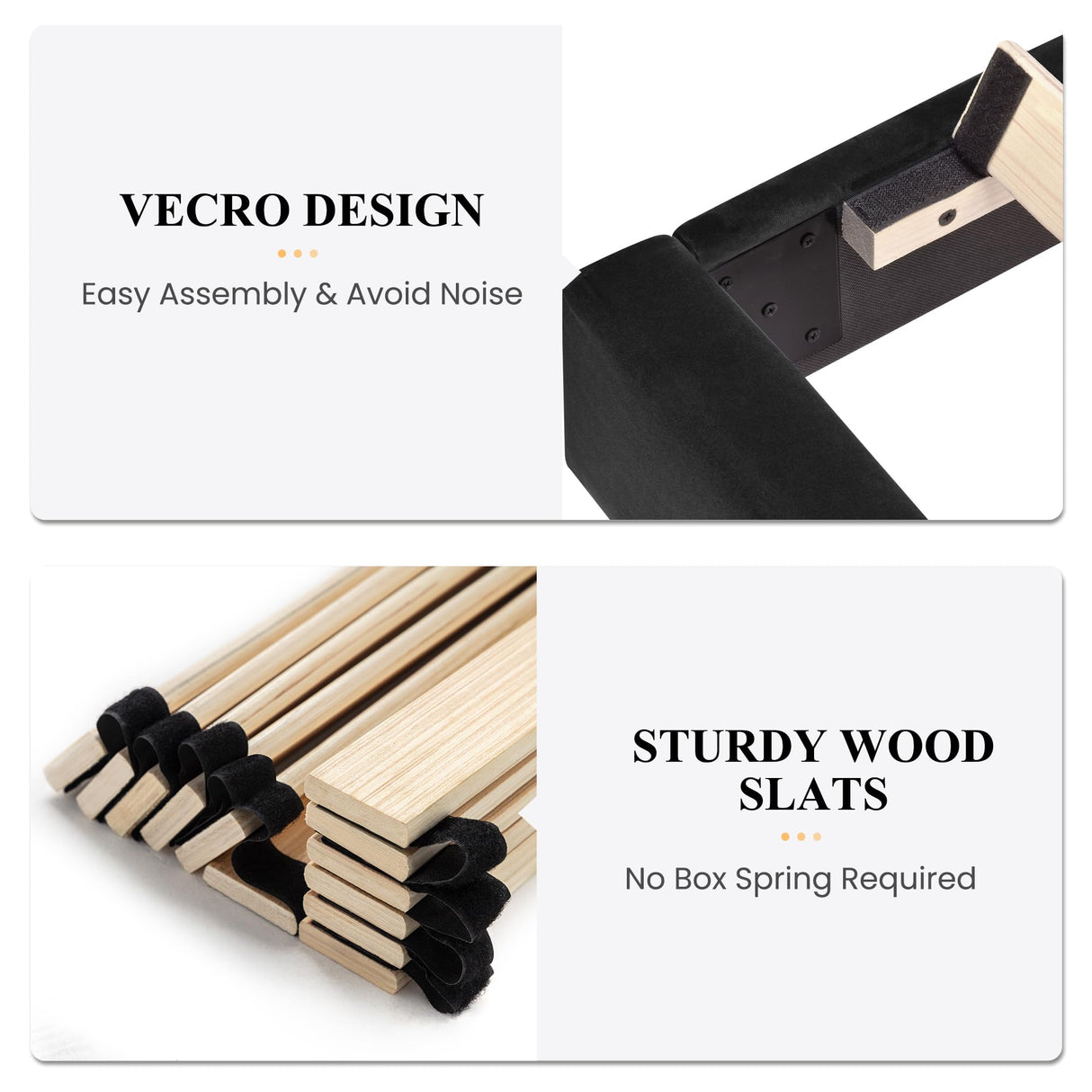 SHA CERLIN King Bed Frame/Velvet Upholstered Platform Bed Frame with Headboard/Strong Wood Slats Support/Mattress Foundation/No Box Spring Needed - Black SHA CERLIN