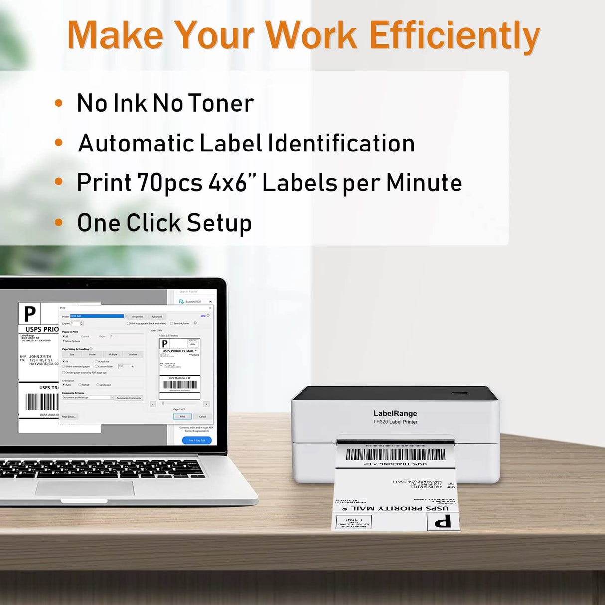 LabelRange LP320 High Speed 4x6 Shipping Label Printer, Windows, Mac, Linux and Chrome OS Compatible, Direct Thermal Printer Supports Barcode, Household Labels and More LabelRange