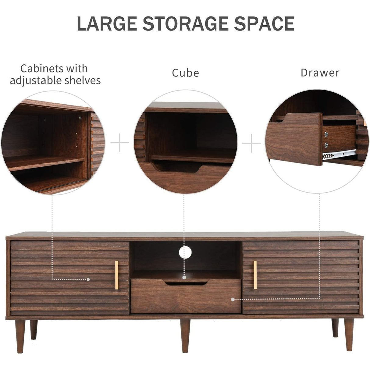 Mid-Century Modern TV Stand for TVs up to 65" Wood TV Console Media Cabinet with Drawer, Sliding Door Storage Cabinet, Open Shelf Home Entertainment Center for Living Room and Bedroom, Brown 59" Alohappy