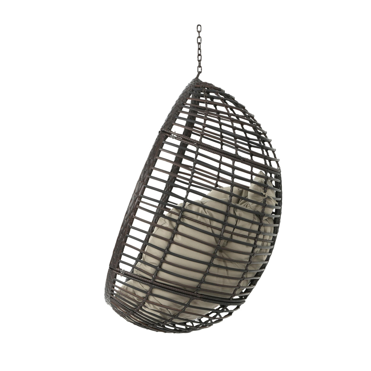 Roomfitters Outdoor Hanging Egg Chair with Woven Rattan Frame and Plush Cushion, Stand Not Included, Brown roomfitters