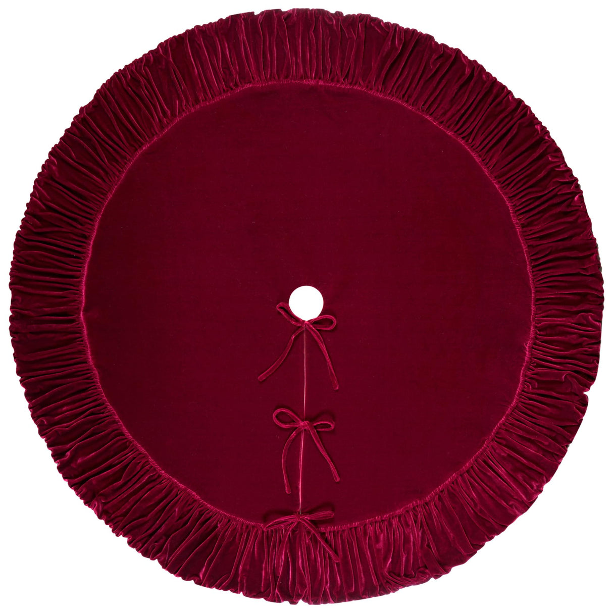 72-Inch Ruffled Velvet Christmas Tree Skirt, Thick Foam-Lined Heavy Duty Fabric with Plush Lace Ties, Wine Red Starry Dynamo