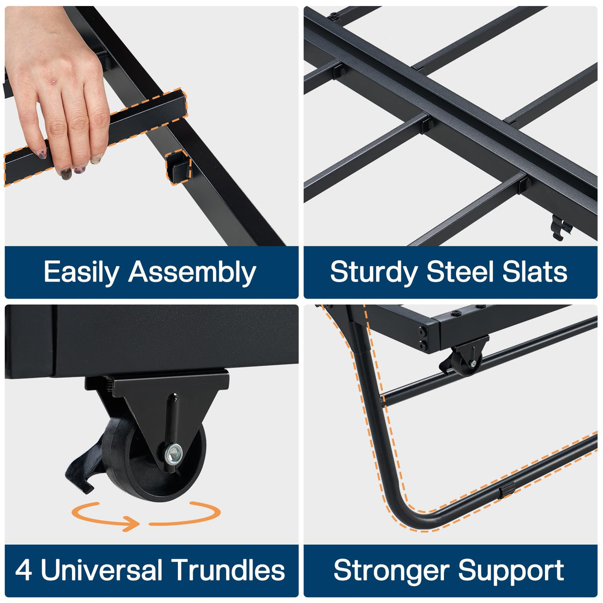 Jocisland DayBed with Charging Station and LED Lights, Metal Twin Daybed with Trundle, Versatile Sofa Bed Frame with Steel Slat Support for Living Room, Bedroom, Guest Room (Pure Black) Jocisland