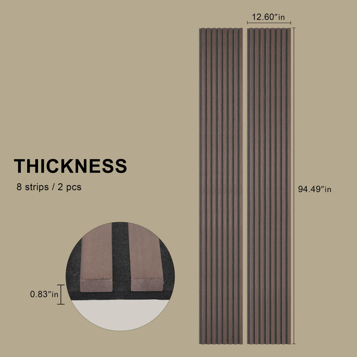 ROOMTEC Acoustic Wood Wall Panels, 2 Pack 94.49” x 12.6” Soundproof Wall Panels, Wood Slat Wall Panels for Wall Decor (Walnut) ROOMTEC