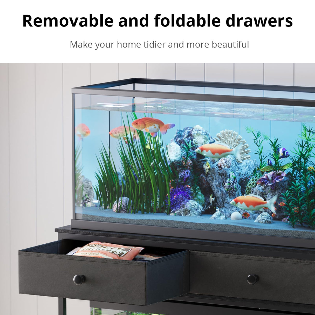 VOWNER 40 Gallon Aquarium Stand with Power Outlet, Metal Frame Fish Tank Stand with Cabinet Storage, Double Turtle Reptile Terrariums Tank Stand, 39.4" L*18.9" W Tabletop, 660LBS Capacity, Black VOWNER