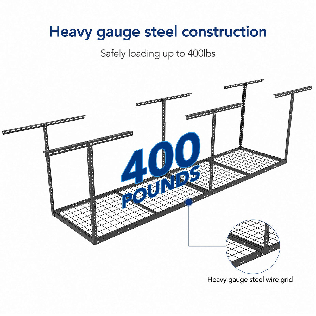 FLEXIMOUNTS 2x8 Overhead Garage Storage Rack,Adjustable Garage Storage Organization Systerm,Heavy Duty Metal Garage Ceiling Storage Racks,400lbs Weight Capacity,Black FLEXIMOUNTS