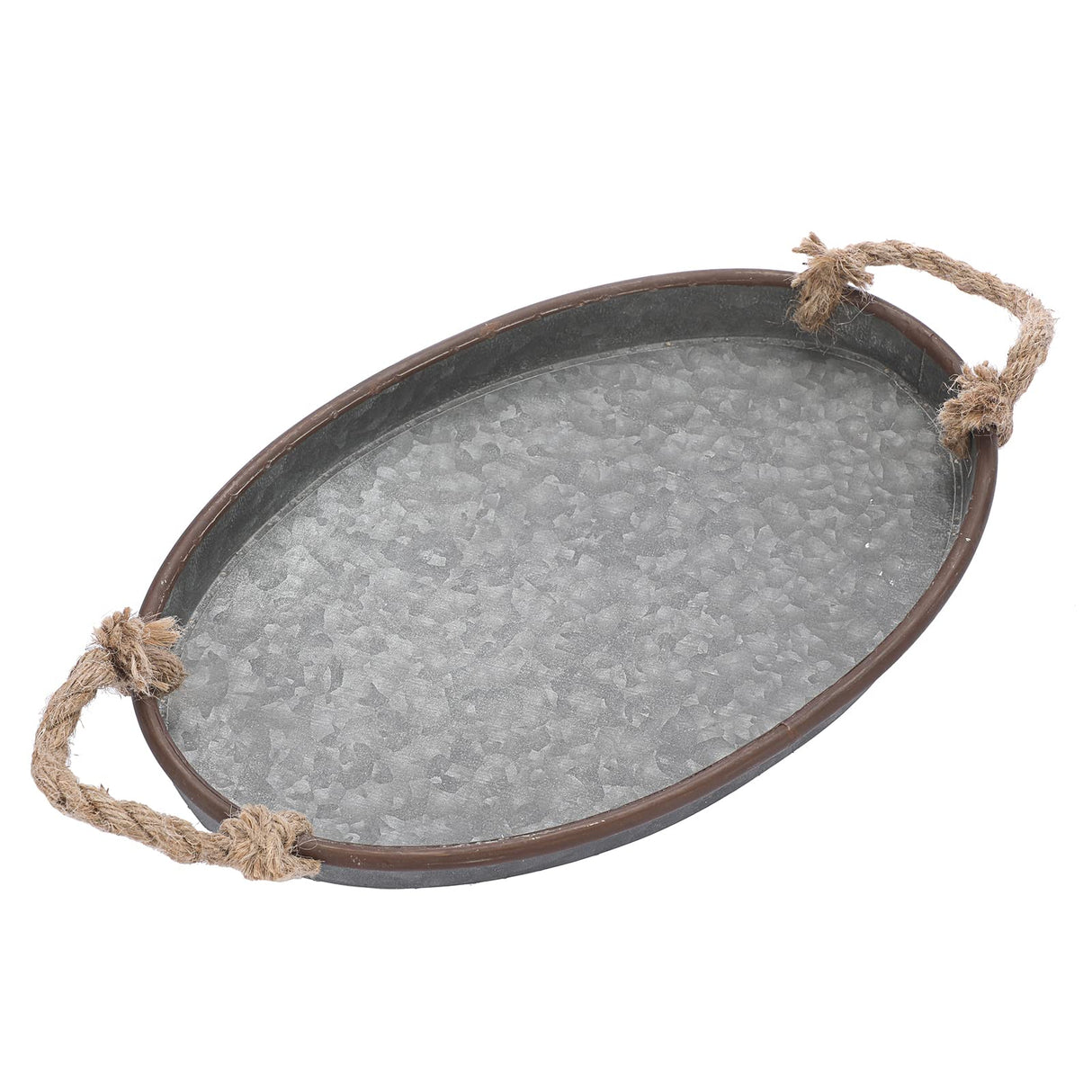 Hipiwe Galvanized Metal Iron Oval Tray with Rope Handle Farmhouse Serving Tray Rustic Industrial Decorative Centerpiece for Coffee Table Weddings and Parties Decor,Small Hipiwe