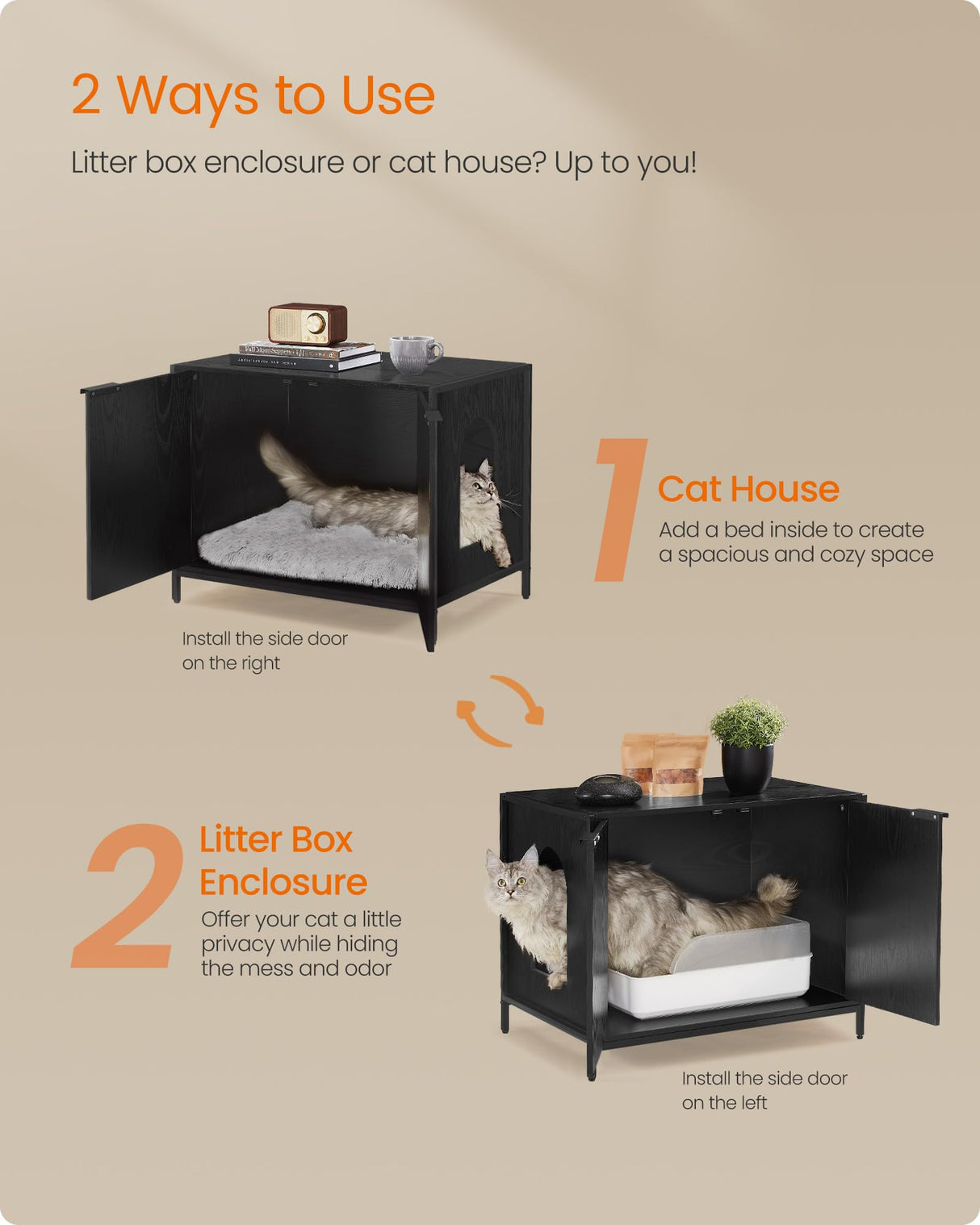 Feandrea Litter Box Enclosure, Modern Cat Litter Box Furniture Hidden, with Handles, Magnetic Locks, Cat House, Side End Table, 28.5 x 19.5 x 23 Inches, Ebony Black UPCL011B02 Feandrea