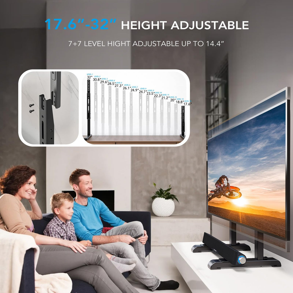 Universal TV Stand, Table Top TV Stand Base Wobble-Free Replacement for Most 24 to 80 Inch LCD LED TVs, 7 Height Adjustable TV Legs Hold up to 150lbs, Max VESA 800x500mm, Black AX10TB02 AX WABER