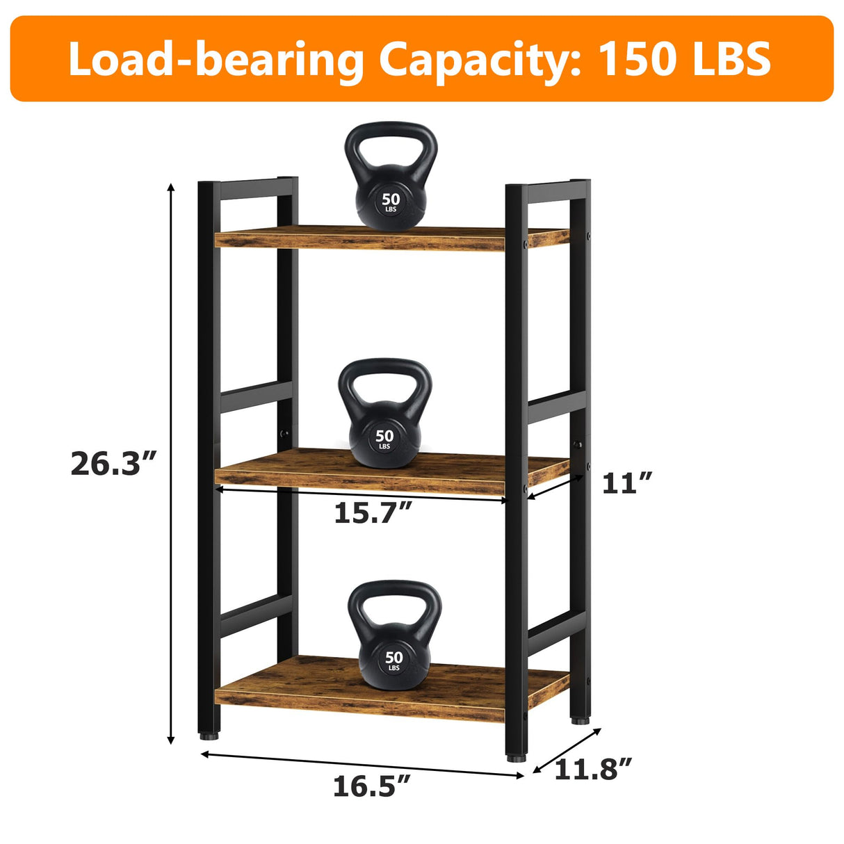 RAGIFEN Book Shelf, 3 Tier Bookcase with Steel Frame, Stable Bookshelf Narrow Book Shelves Storage Organizer for Book CD Movie, Open Book Shelves for Living Room, Home Office, Study, Rustic Brown RAGIFEN