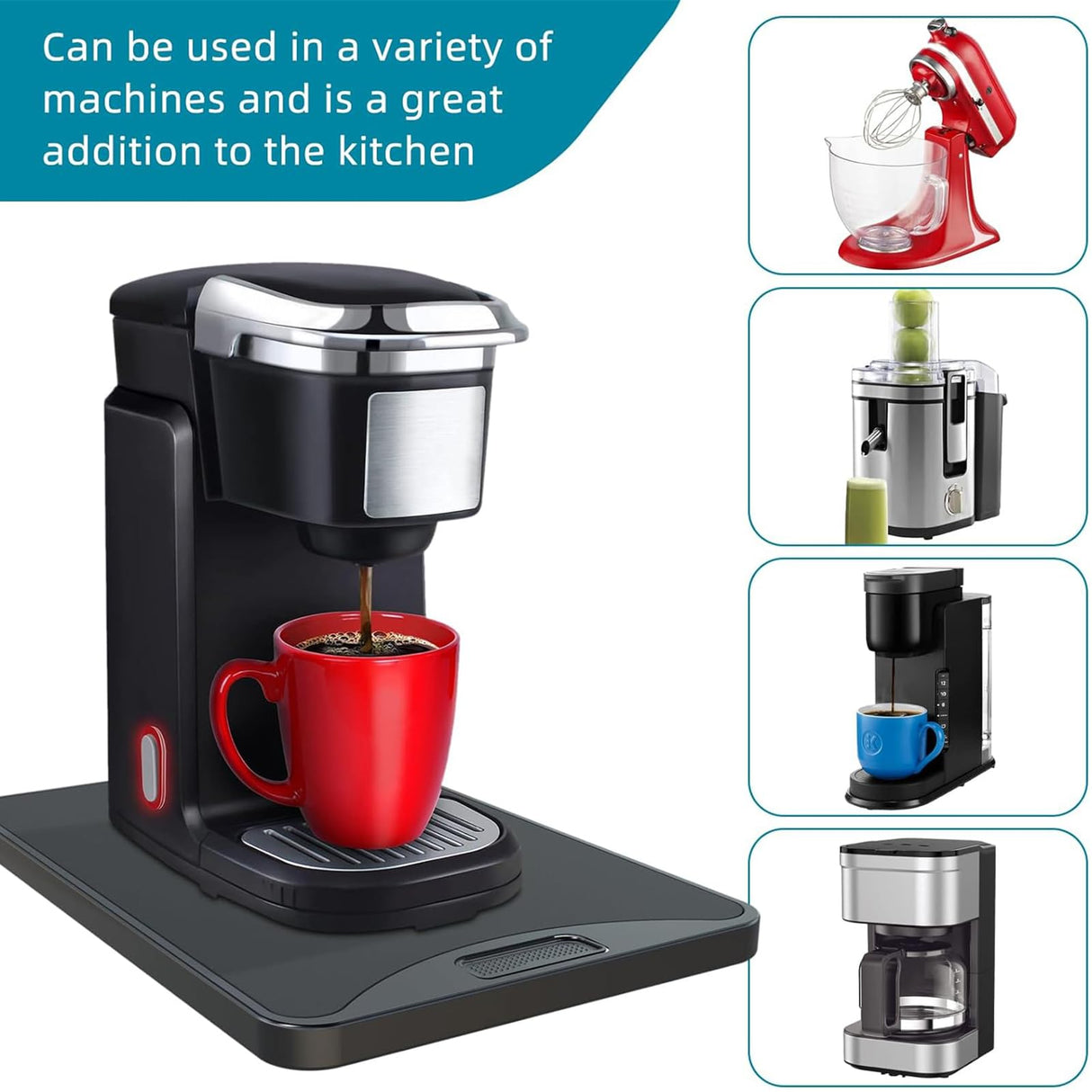 ARGOMAX Appliance Rolling Tray, Coffee Maker Slider, coffee pull out tray, sliding coffee maker tray, Suitable for coffee machines, air fryers and other appliances (10.3'' W × 15.3''D) ARGOMAX