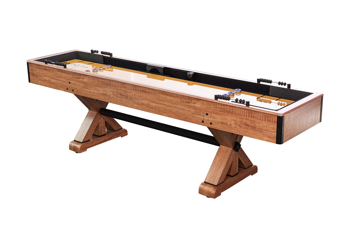 Hathaway Daulton 9-ft Shuffleboard Table for Family Game Rooms with Padded Sidewalls, Legs Levelers, 8 Pucks, Table Brush and Wax, White Oak Finish Hathaway