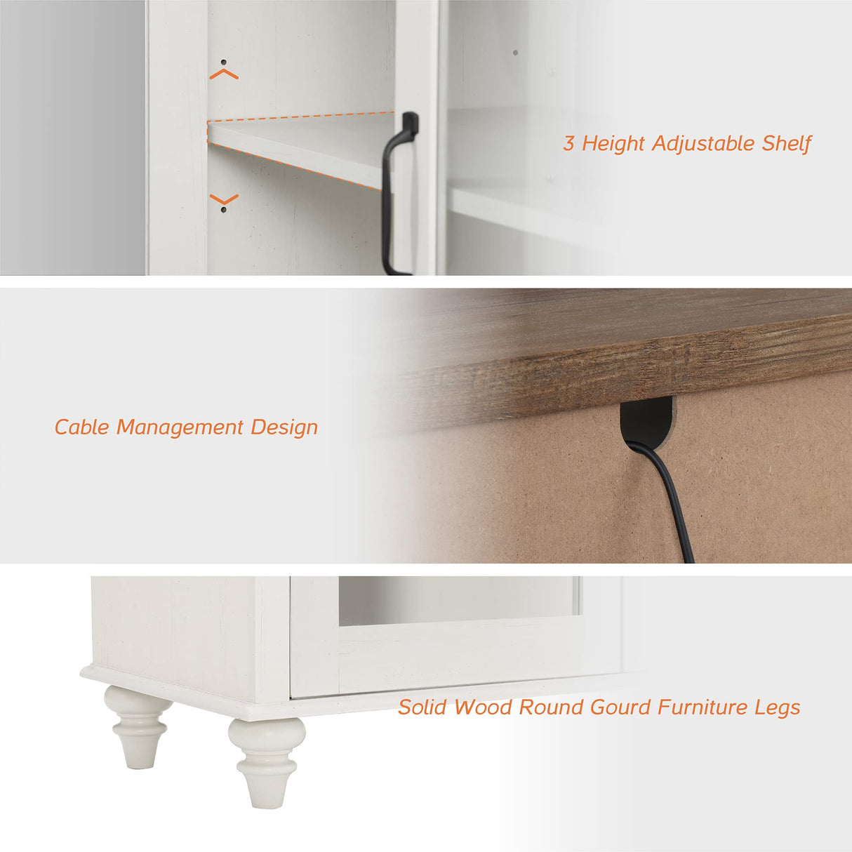 WAMPAT Sideboard Buffet Cabinet, Modern Wood Glass Buffet Sideboard with Storage, Accent Console Table Credenza with Doors for Kitchen, Dinning Room, Living Room, Hallway, White 68 inch WAMPAT
