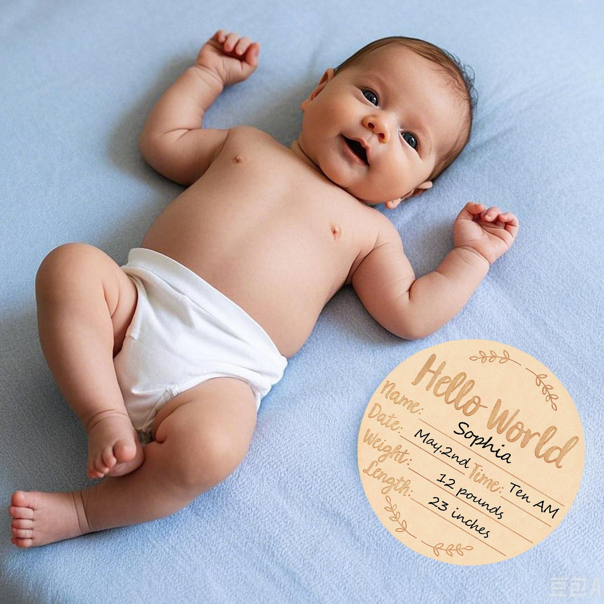Wooden Baby Announcement Sign, 5.9Inches Hello World Newborn Sign, Double Sided Birth Announcement Sign, Lovely Baby Name Plaques for Photo Prop Baby Shower Hospital Nursery Gift. ATOPXiNG