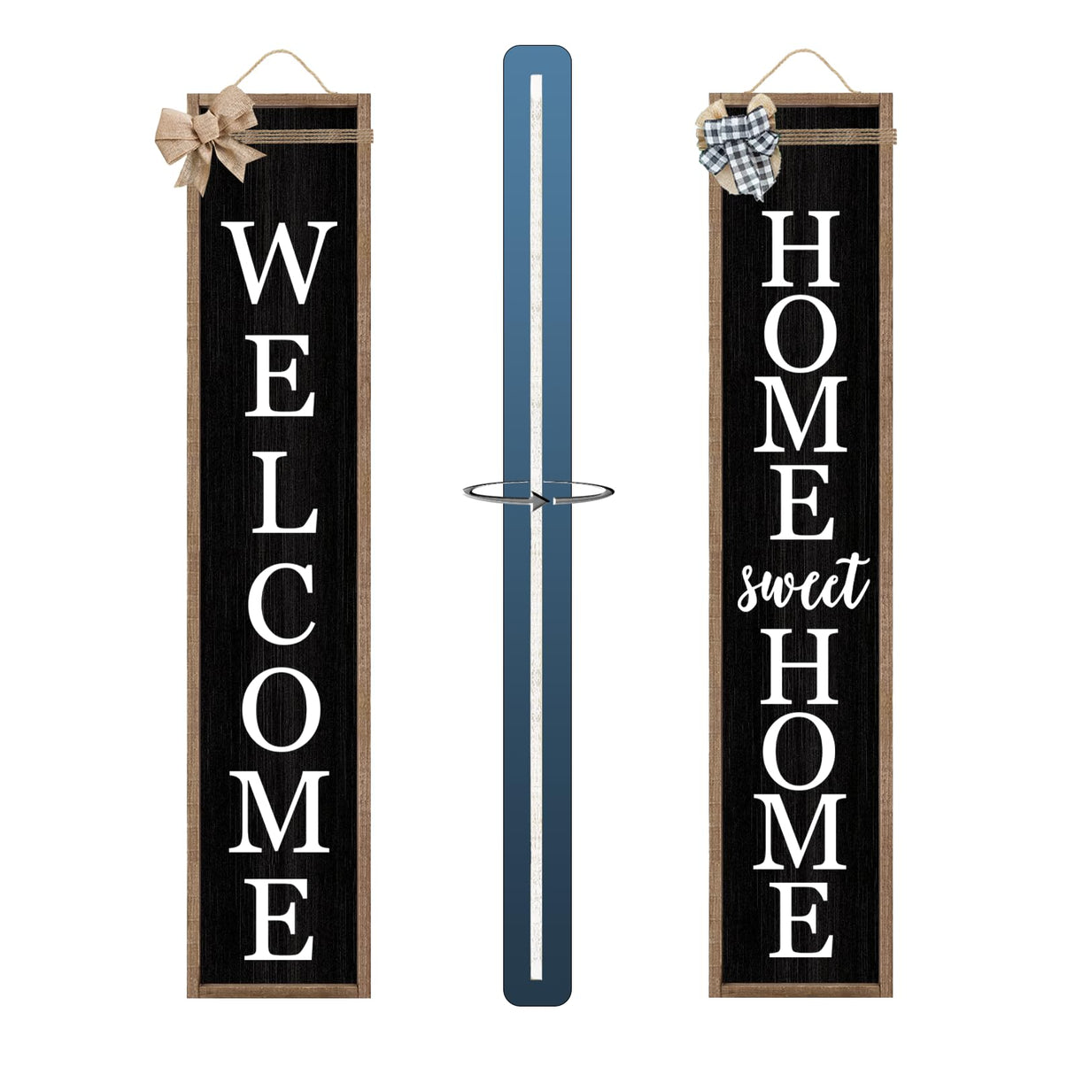 Outdoor Welcome Sign for Front Porch Standing Large 2 Sided 45"X9" Wooden Frame Tall Vertical Leaner Long Home Sweet Home Front Door Sign for Rustic Outside Farmhouse Modern Decor (Wood Black) Surfapans