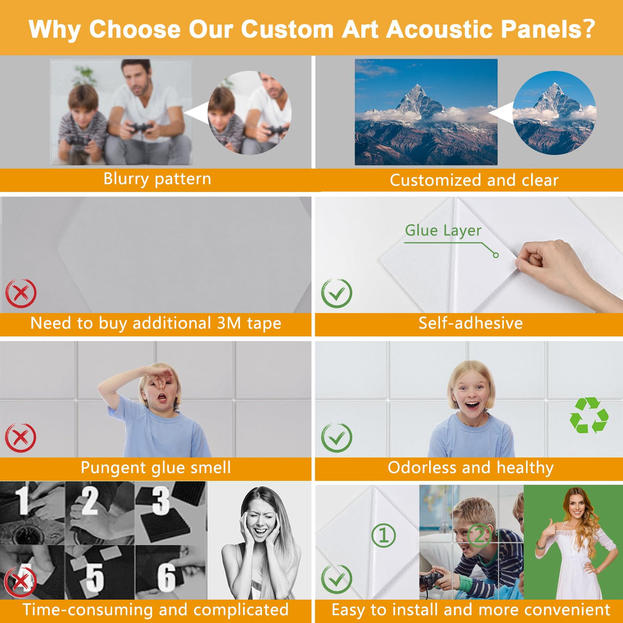 Livole Custom Acoustic Wall Art, Self-Adhesive Soundproof Wall Panels, Personalized Sound Absorbing Wall Art, Decorative Acoustic Panels for Home & Office (10-Pack, 78.7x39.3in) Livole