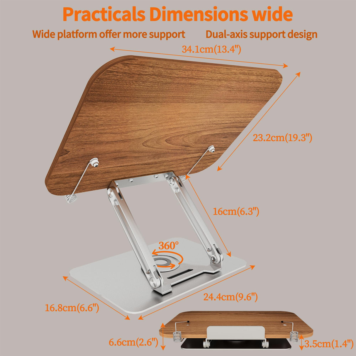 Luxdecor Wood Book Stand for Reading,Adjustable Book Holder with 360°Rotating Base & 2 Page Clips, Stable Display Stand for Recipe,Book Reading, Magazines, Tablets, Sheets (Foldable Design) Luxdecor