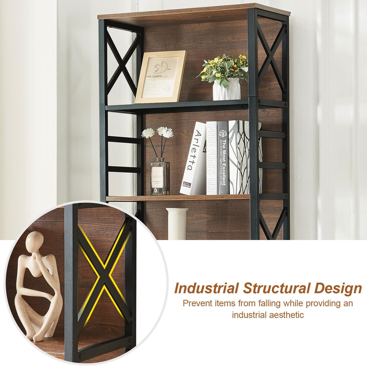 HOMBAZAAR 7 Tier Bookshelf, 78 Inch Tall Rustic Bookshelf with Metal Frame, Industrial Heavy Duty Bookshelves and Bookcases, Open Book Shelf for Office, Living Room and Library, Brown HOMBAZAAR