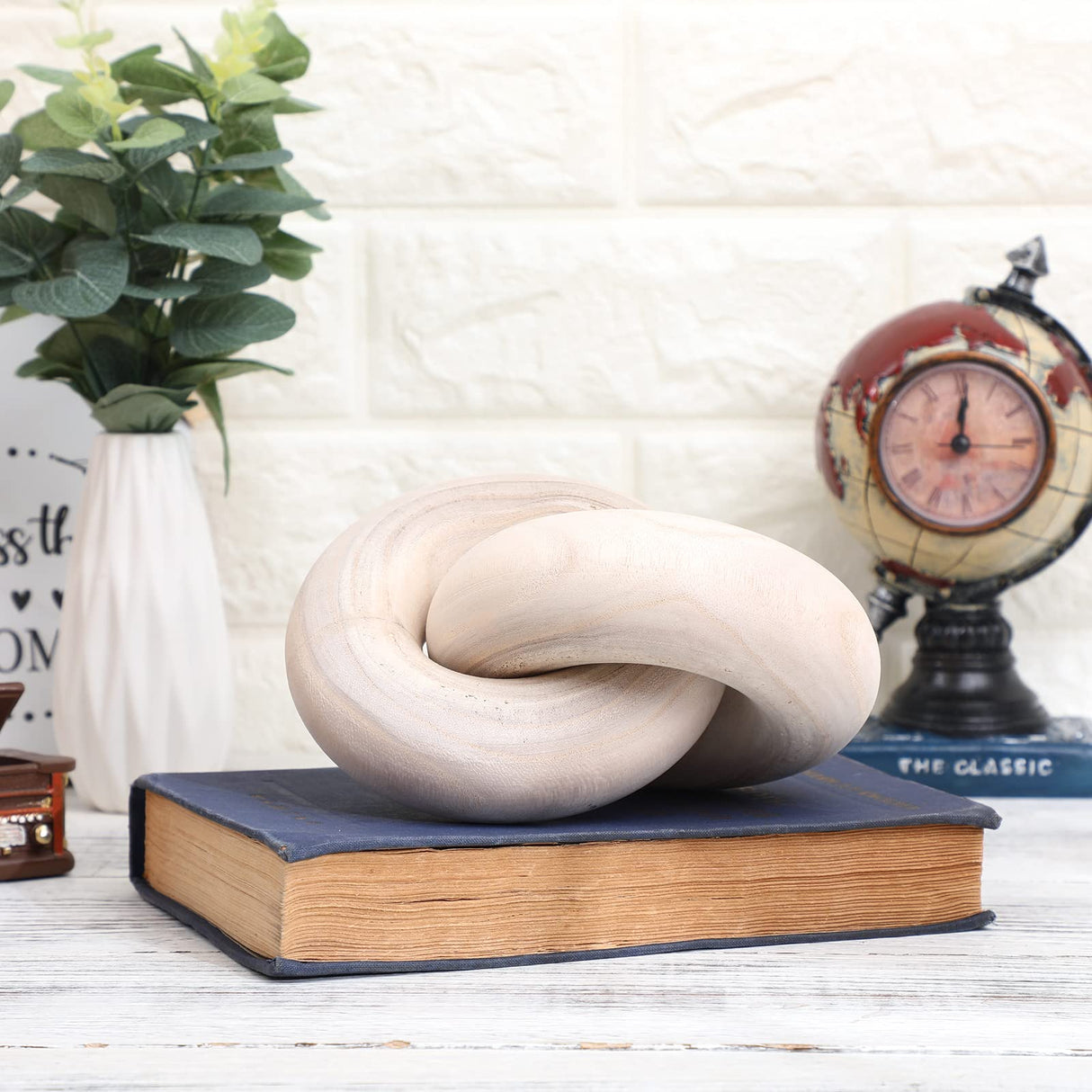 Yalikop 2-Link Wood Chain Link Decor Coffee Table Wood Knot Decor Hand Carved Modern Farmhouse Ornament Boho Rustic Natural Chain Decor for Home Living Room Bedroom Shelf Decor(Wood) Yalikop