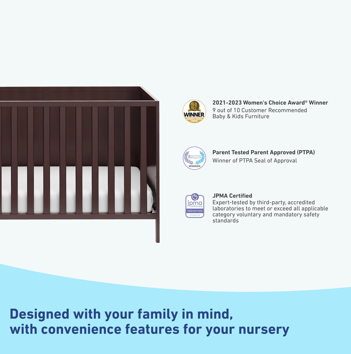 Graco Theo 3-in-1 Convertible Crib (Espresso) - GREENGUARD Gold Certified, Converts to Toddler Bed & Daybed, Fits Standard Full-Size Crib Mattress, 4 Adjustable Mattress Heights Graco