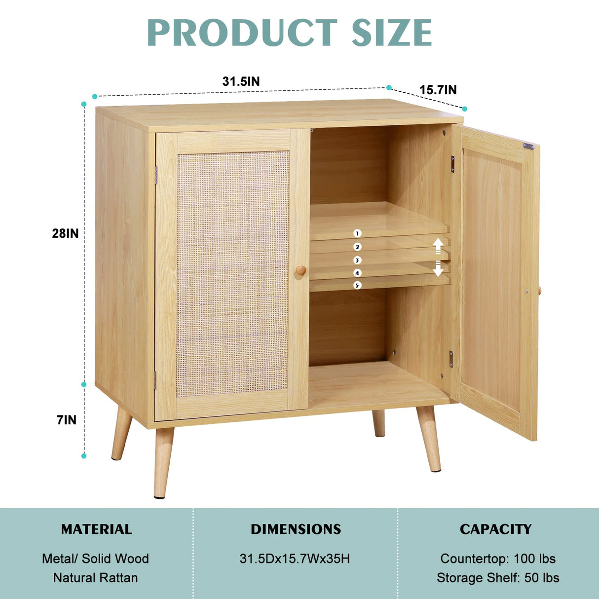 EOYUTLLY Sideboard Buffet Cabinet with Storage, Kitchen Storage Cabinet with Rattan Doors, Rattan Cabinet with Adjustable Shelves for Hallway, Living Room, 31.5 x 15.7 x 35 Natural, Assemble Easily EOYUTLLY