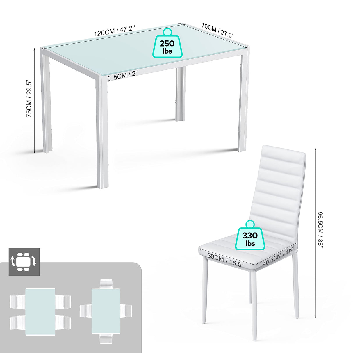 Gizoon 5 Piece Glass Dining Table Set, Kitchen and Chairs for 4, PU Leather Modern Room Sets for Home, Kitchen, Living Room Gizoon