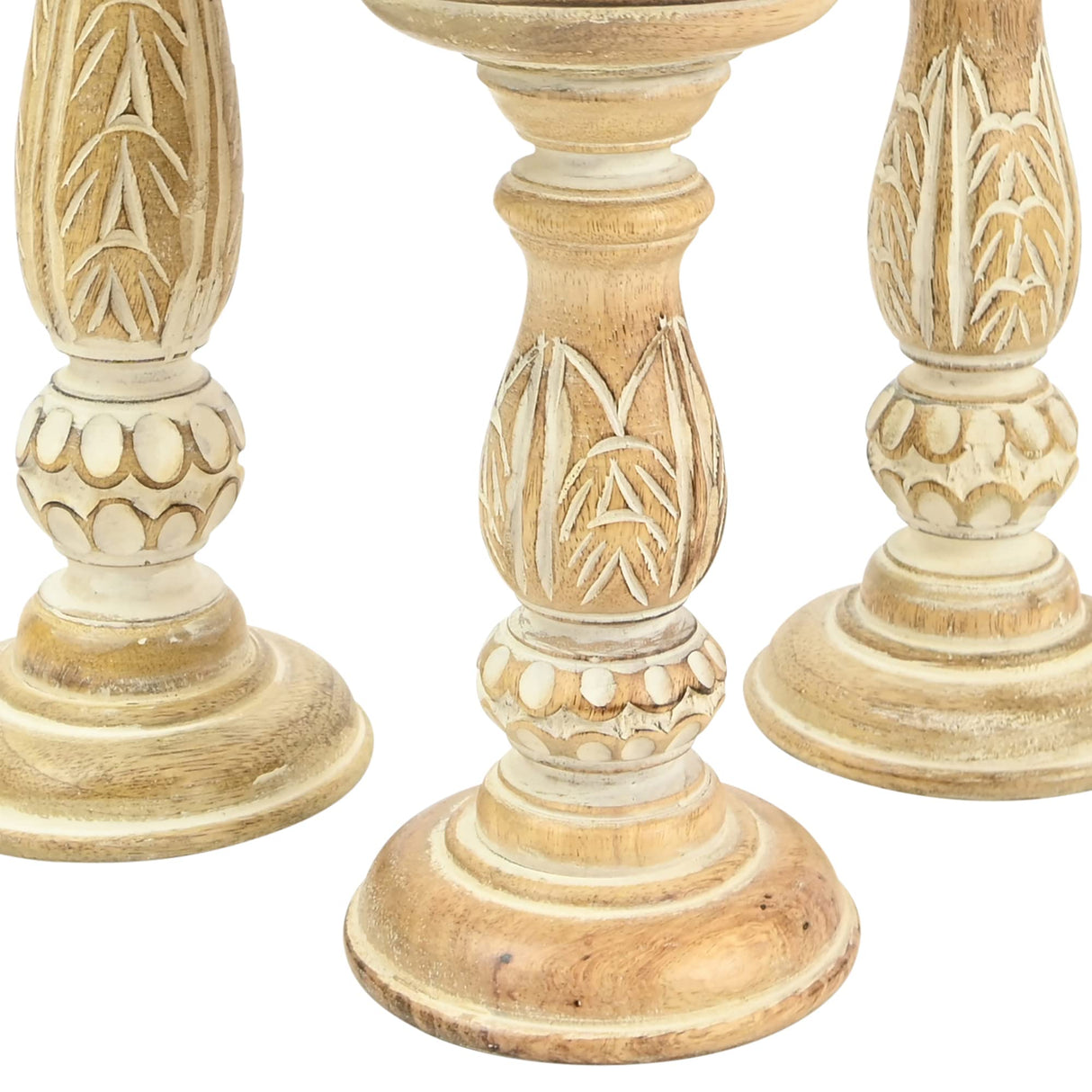 Boston Warehouse Natural Wood Pillar Candle Holder, 3 Piece Set, Distressed Whitewash Boston Warehouse