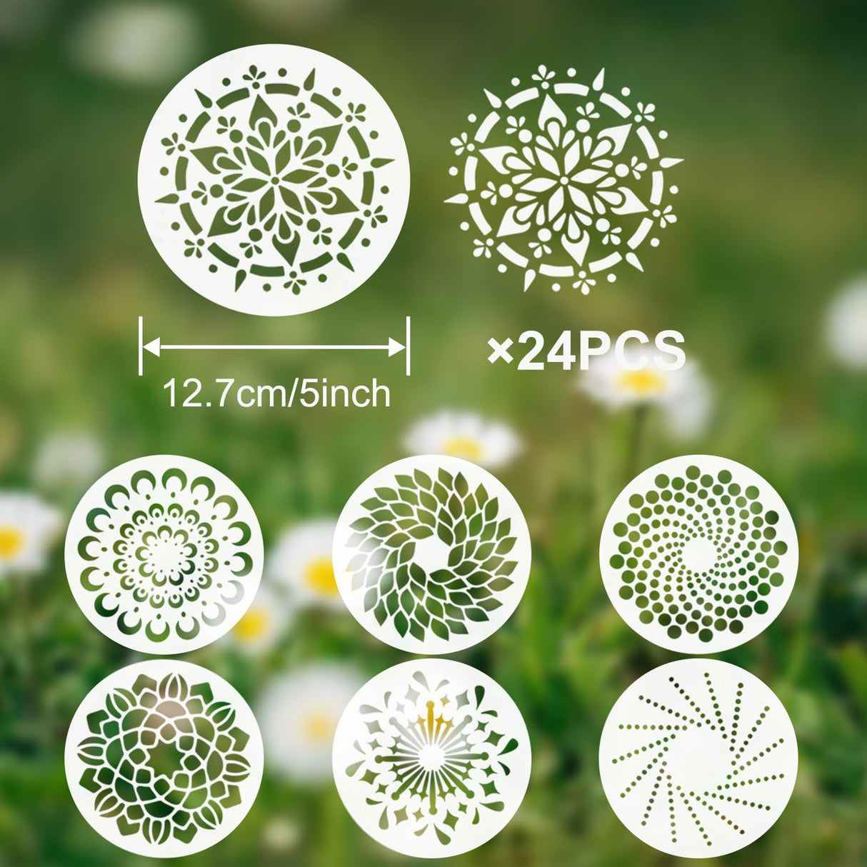 24 Pcs Mandala Stencils Reusable Stencils for Painting on Wood Mandala Dot Stencil DIY Craft Template for Painting on Rock Furniture Canvas Wall Home Decor Supplies, 5 Inch WOOPSOO