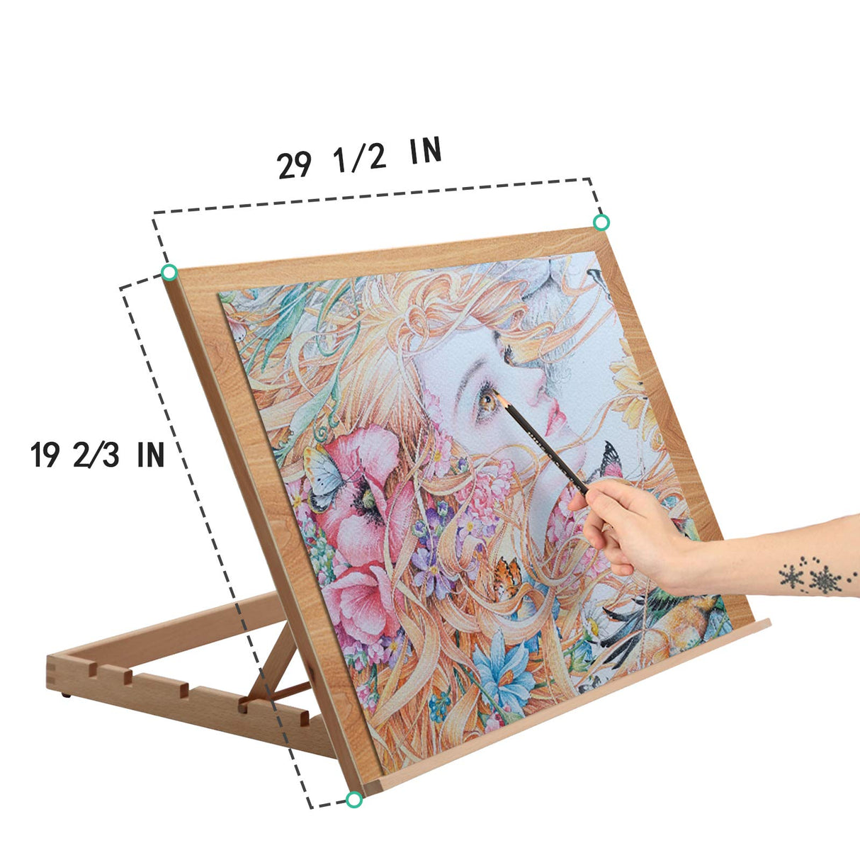 Falling in Art Extra Large 5-Position Wood Drafting Table Easel Drawing and Sketching Board, 29 1/2 Inches by 19 2/3 Inches Falling in Art