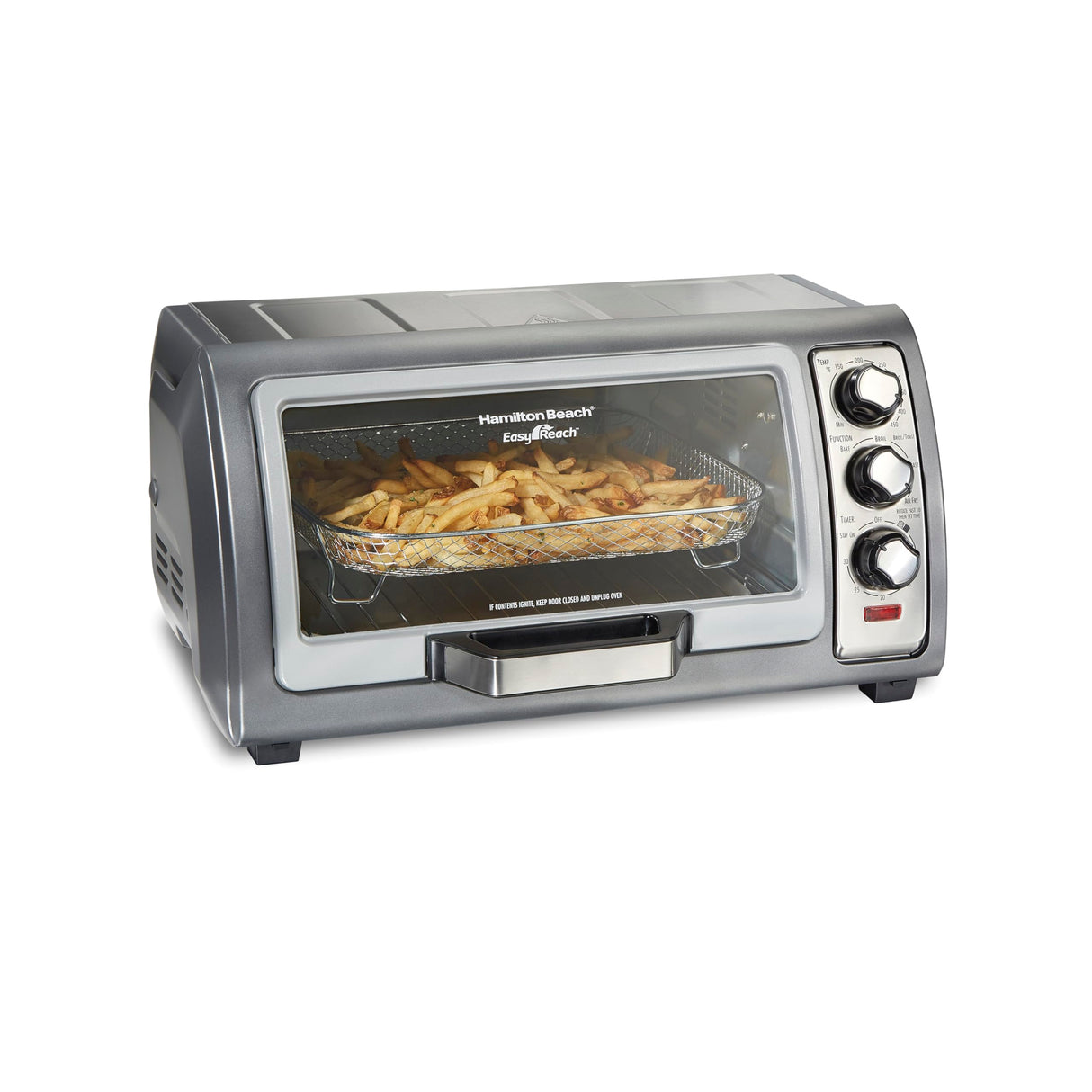 Hamilton Beach Toaster Oven Air Fryer Combo with Large Capacity, Fits 6 Slices or 12” Pizza, 4 Cooking Functions for Convection, Bake, Broil, Roll-Top Door, Easy Reach Sure-Crisp, Stainless Steel Hamilton Beach