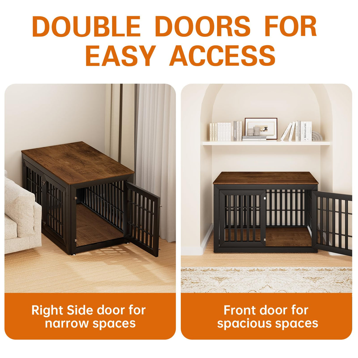 Snuowu 48" Heavy Duty Dog Crate Furniture for Small,Medium and Large Dogs,Rustic Wooden Dog Cage Kennel Indoor Furniture with Waterproof Top,Decorative Pet House Side End Table (Black & Wood) Snuowu