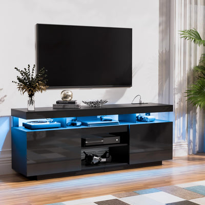 HOMMPA LED TV Stand for up to 70" TV Modern Entertainment Center with Power Outlets, Gaming TV Consoles with Storage Media Table with LED Lights Game Cabinet for Living Room Black